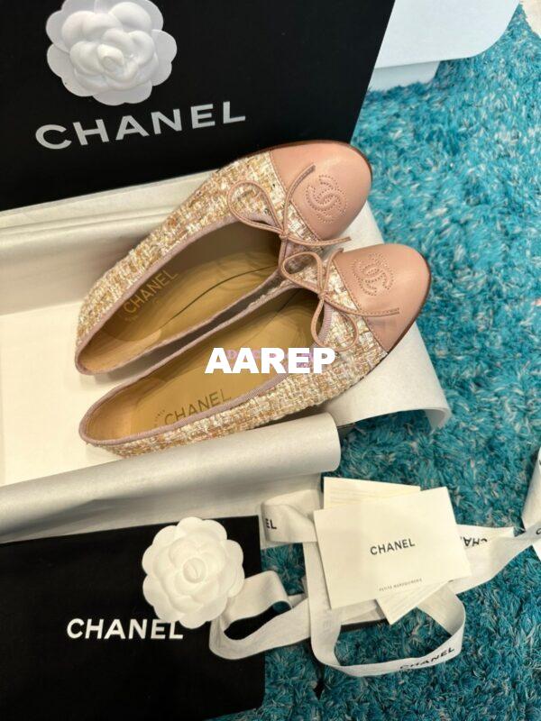 Replica Chanel Quilted Tweed and Grossgrain Cap Toe Ballerinas G02819 Pink Gold 5
