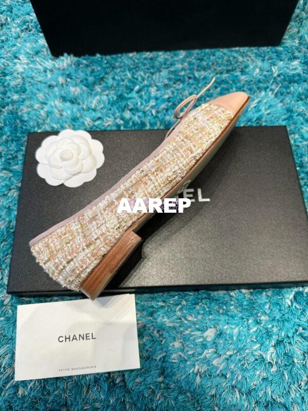Replica Chanel Quilted Tweed and Grossgrain Cap Toe Ballerinas G02819 Pink Gold 8