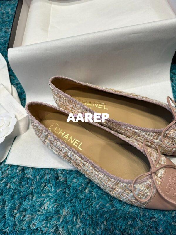 Replica Chanel Quilted Tweed and Grossgrain Cap Toe Ballerinas G02819 Pink Gold 9