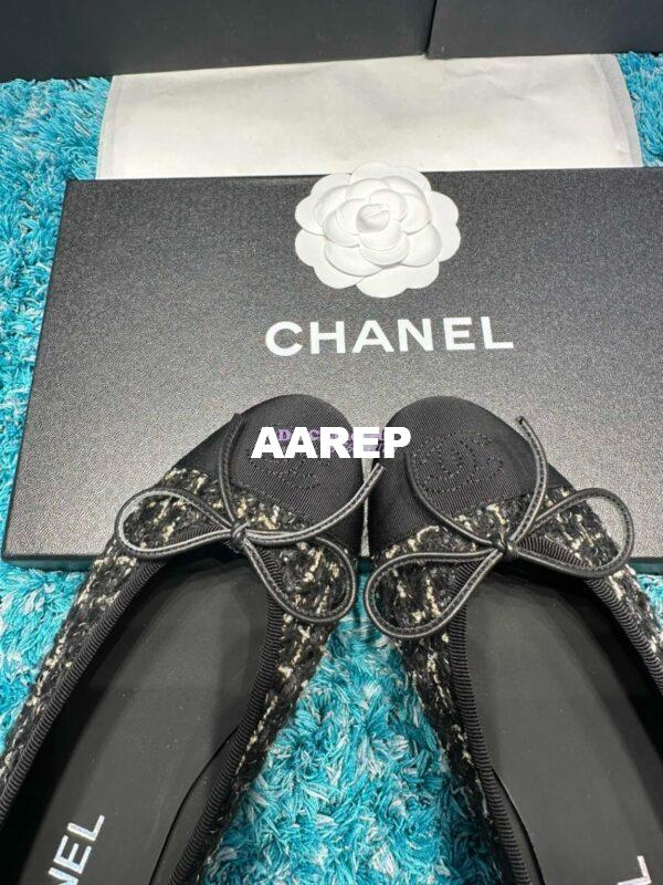 Replica Chanel Quilted Tweed and Grossgrain Cap Toe Ballerinas G02819 Black Gold 6