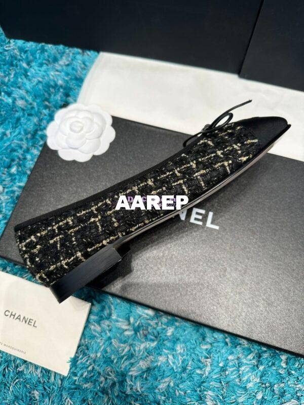 Replica Chanel Quilted Tweed and Grossgrain Cap Toe Ballerinas G02819 Black Gold 8