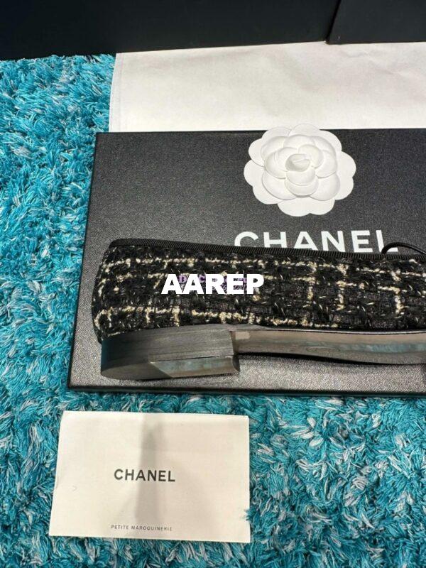 Replica Chanel Quilted Tweed and Grossgrain Cap Toe Ballerinas G02819 Black Gold 9