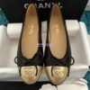 Replica Chanel Quilted Tweed and Grossgrain Cap Toe Ballerinas G02819 Black Gold