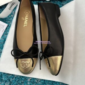 Replica Chanel Lambskin Gold Cap Toe Ballerinas G02819 Black lambskin 2