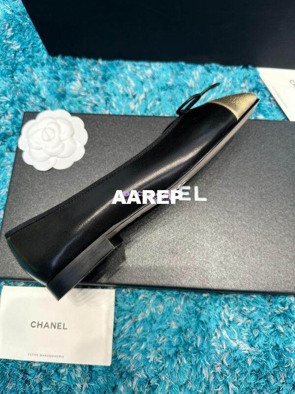 Replica Chanel Lambskin Gold Cap Toe Ballerinas G02819 Black lambskin 4