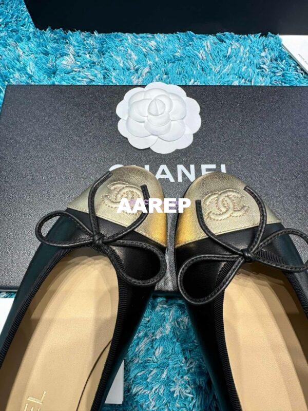 Replica Chanel Lambskin Gold Cap Toe Ballerinas G02819 Black lambskin 5