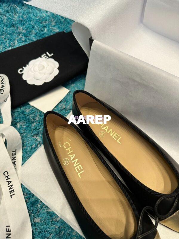 Replica Chanel Lambskin Gold Cap Toe Ballerinas G02819 Black lambskin 6