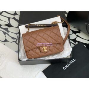 Replica Chanel Small Flap Bag With Wenge Wood Top Handle AS4151 Light Brown