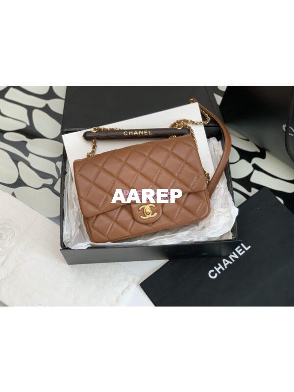 Replica Chanel Small Flap Bag With Wenge Wood Top Handle AS4151 Light Brown 3