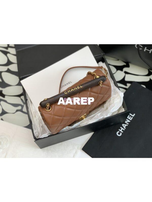 Replica Chanel Small Flap Bag With Wenge Wood Top Handle AS4151 Light Brown 4