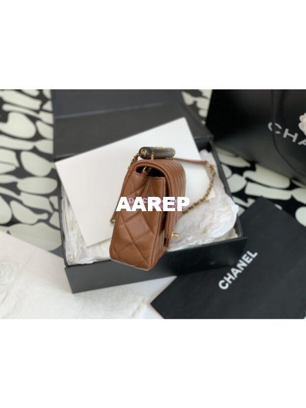 Replica Chanel Small Flap Bag With Wenge Wood Top Handle AS4151 Light Brown 5