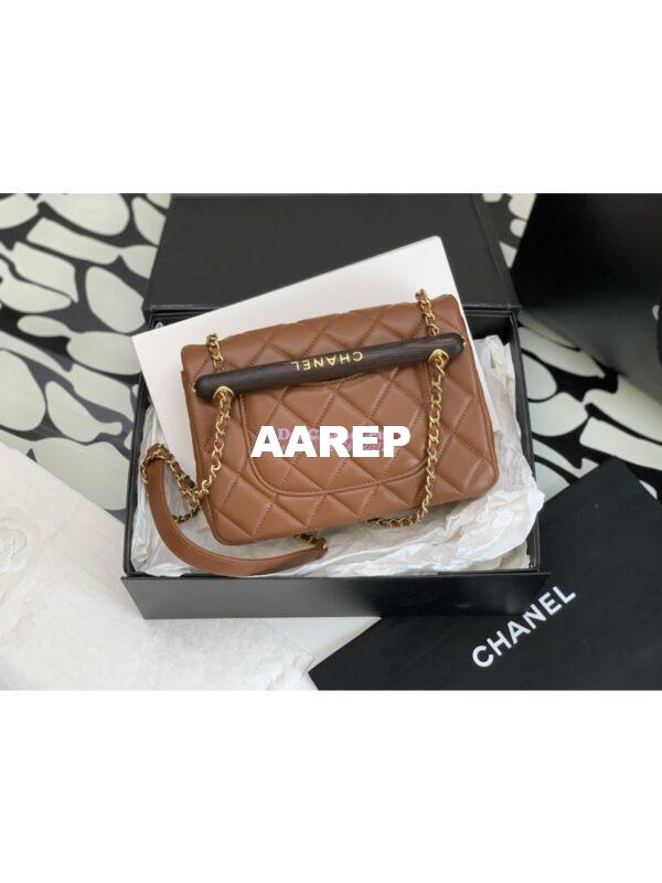 Replica Chanel Small Flap Bag With Wenge Wood Top Handle AS4151 Light Brown 6