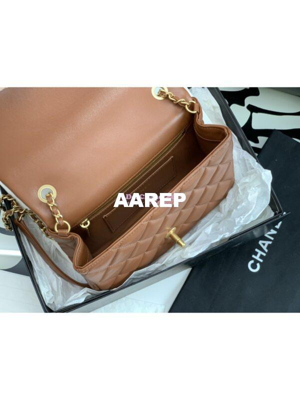 Replica Chanel Small Flap Bag With Wenge Wood Top Handle AS4151 Light Brown 8