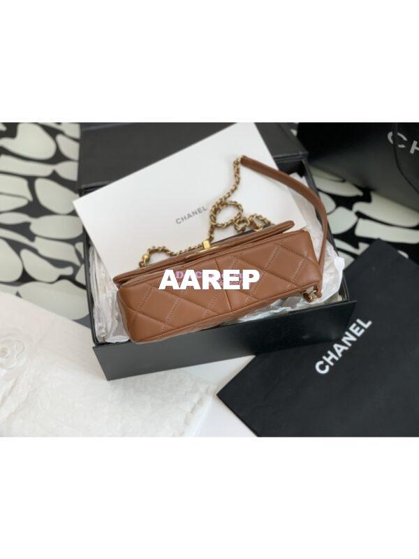 Replica Chanel Small Flap Bag With Wenge Wood Top Handle AS4151 Light Brown 11
