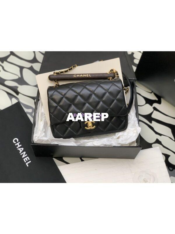 Replica Chanel Small Flap Bag With Wenge Wood Top Handle AS4151 Black
