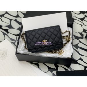 Replica Chanel Wallet on Chain in Pearly Grained Calfskin AP3479 Black