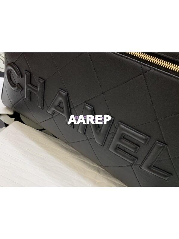 Replica Chanel Cruise Quilted Logo Maxi Bowling Bag in Calfskin AS3718 Black 3