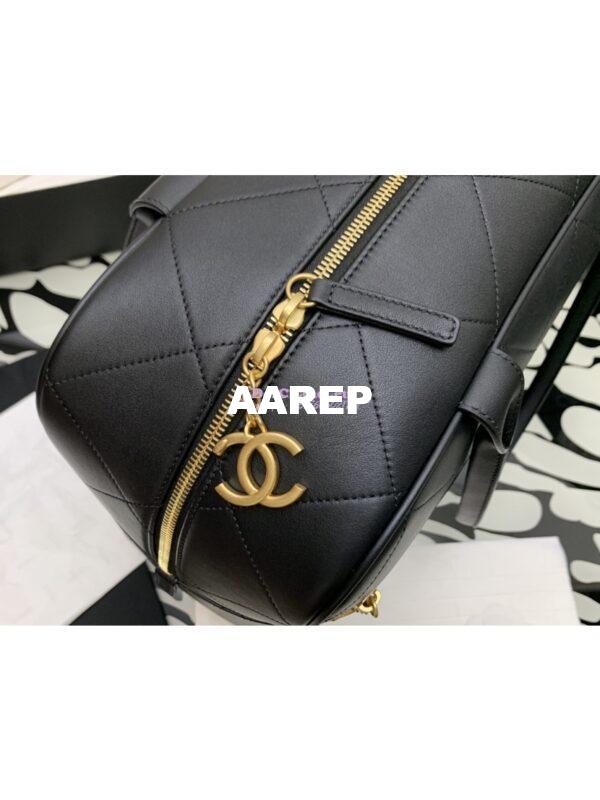 Replica Chanel Cruise Quilted Logo Maxi Bowling Bag in Calfskin AS3718 Black 5