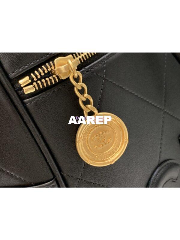 Replica Chanel Cruise Quilted Logo Maxi Bowling Bag in Calfskin AS3718 Black 6