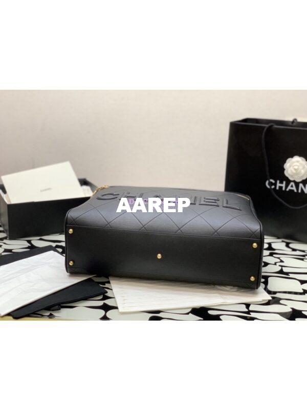 Replica Chanel Cruise Quilted Logo Maxi Bowling Bag in Calfskin AS3718 Black 9