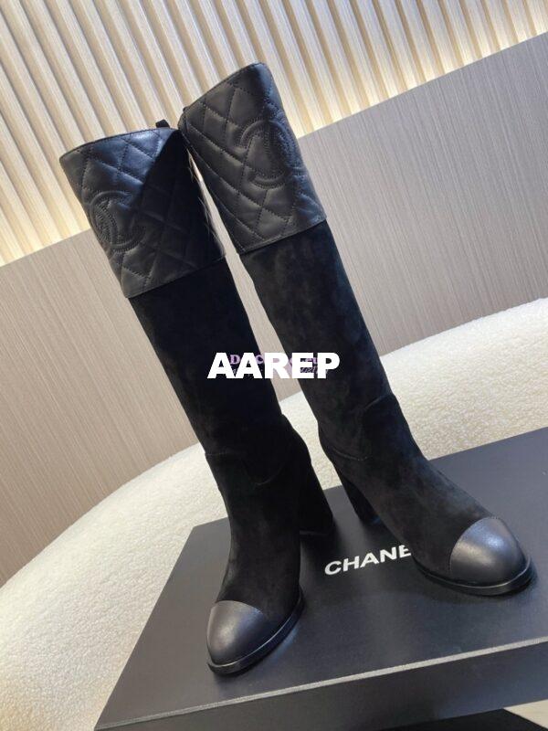 Replica Chanel 23K Suede Calfskin & Lambskin High Boots Heel 9cm G45200 Black 3