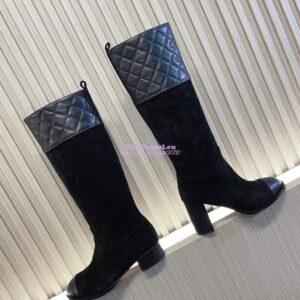 Replica Chanel 23K Suede Calfskin & Lambskin High Boots Heel 9cm G45200 Black 2