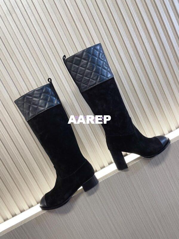 Replica Chanel 23K Suede Calfskin & Lambskin High Boots Heel 9cm G45200 Black 4