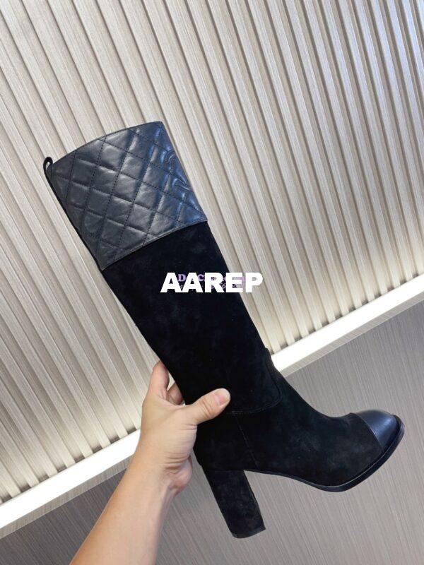 Replica Chanel 23K Suede Calfskin & Lambskin High Boots Heel 9cm G45200 Black 5