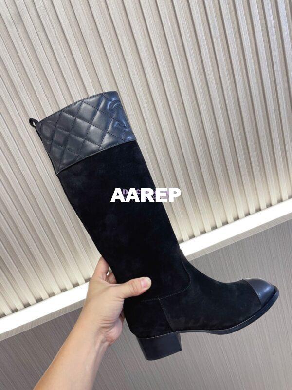 Replica Chanel 23K Suede Calfskin & Lambskin High Boots Heel 9cm G45200 Black 6