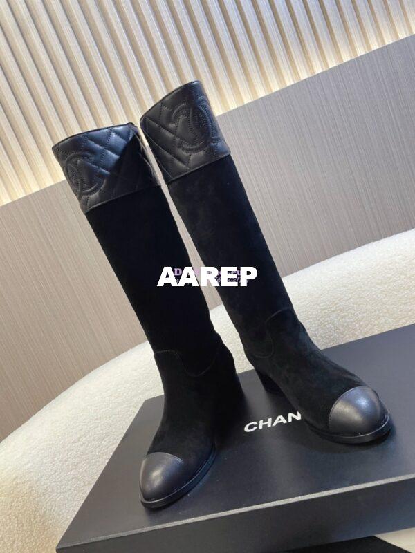 Replica Chanel 23K Suede Calfskin & Lambskin High Boots Heel 9cm G45200 Black 7