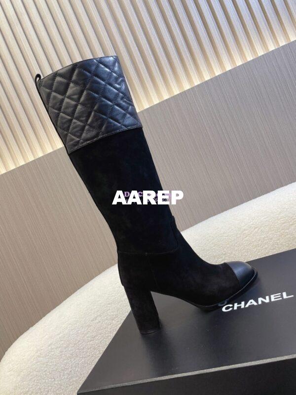 Replica Chanel 23K Suede Calfskin & Lambskin High Boots Heel 9cm G45200 Black 8
