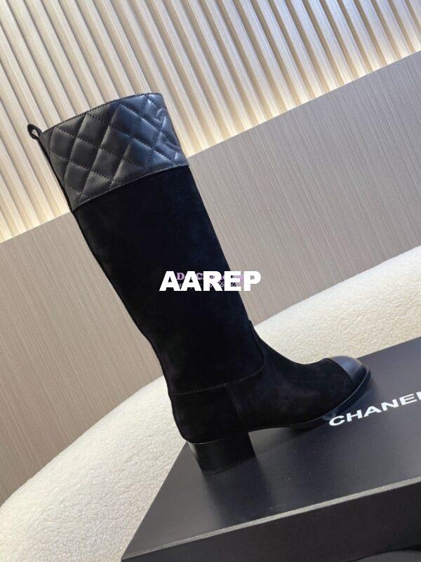 Replica Chanel 23K Suede Calfskin & Lambskin High Boots Heel 9cm G45200 Black 10