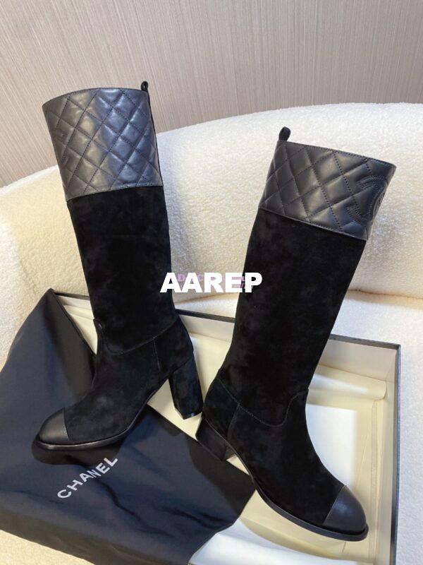 Replica Chanel 23K Suede Calfskin & Lambskin High Boots Heel 9cm G45200 Black 11
