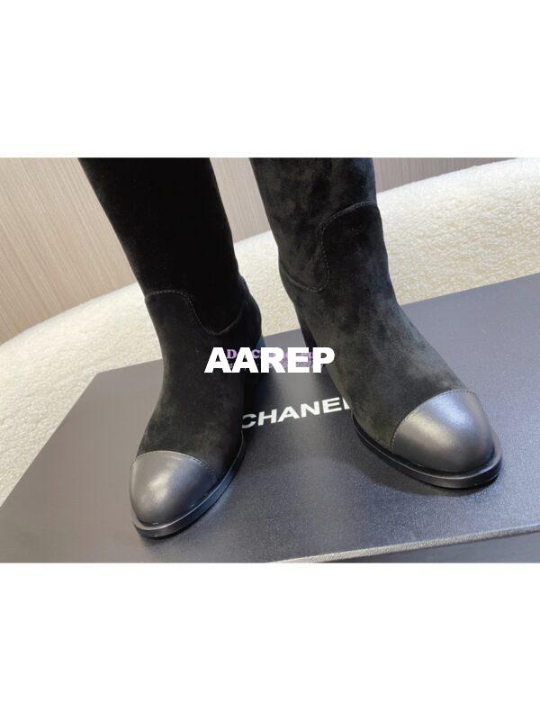 Replica Chanel 23K Suede Calfskin & Lambskin High Boots Heel 9cm G45200 Black 12