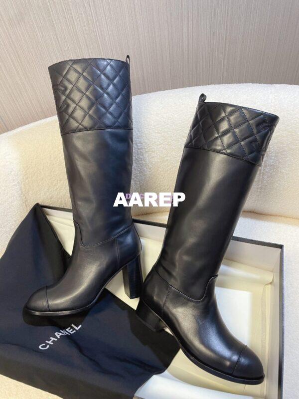 Replica Chanel 23K Lambskin High Boots Heel 9cm G45200 Black 4