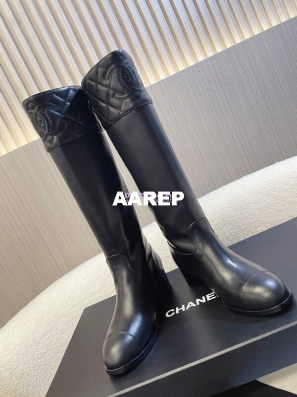 Replica Chanel 23K Lambskin High Boots Heel 9cm G45200 Black 7