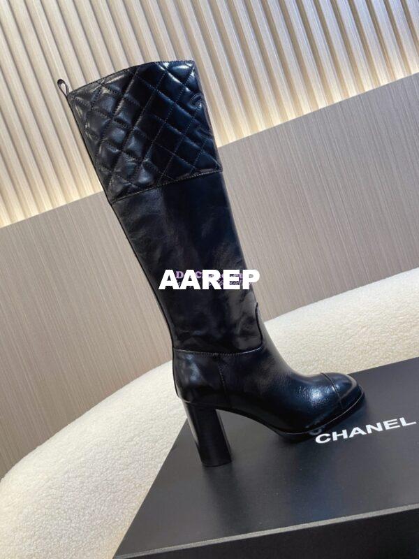 Replica Chanel 23K Shiny Aged Lambskin High Boots Heel 9cm G45200 Black 3