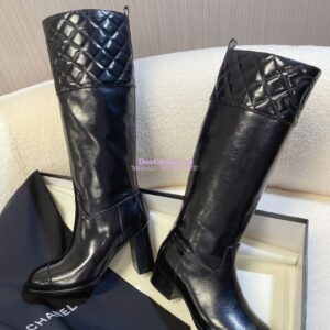 Replica Chanel 23K Shiny Aged Lambskin High Boots Heel 9cm G45200 Black 2