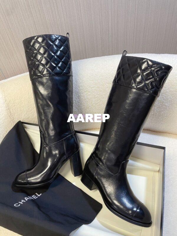 Replica Chanel 23K Shiny Aged Lambskin High Boots Heel 9cm G45200 Black 4