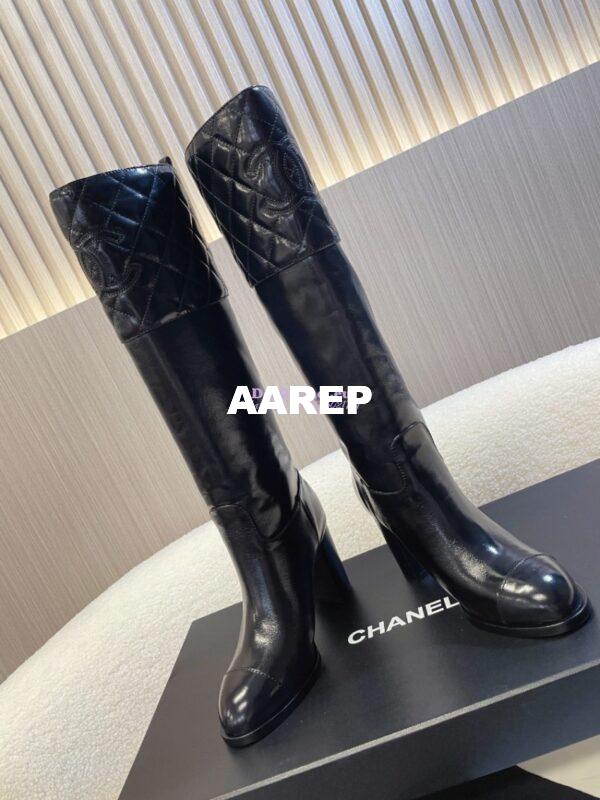 Replica Chanel 23K Shiny Aged Lambskin High Boots Heel 9cm G45200 Black 5