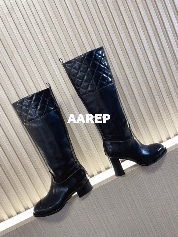 Replica Chanel 23K Shiny Aged Lambskin High Boots Heel 9cm G45200 Black 6