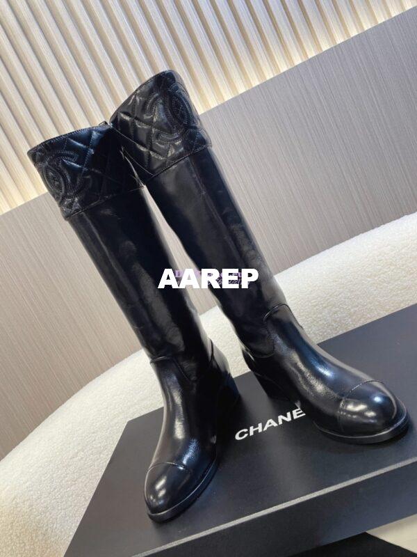 Replica Chanel 23K Shiny Aged Lambskin High Boots Heel 9cm G45200 Black 7