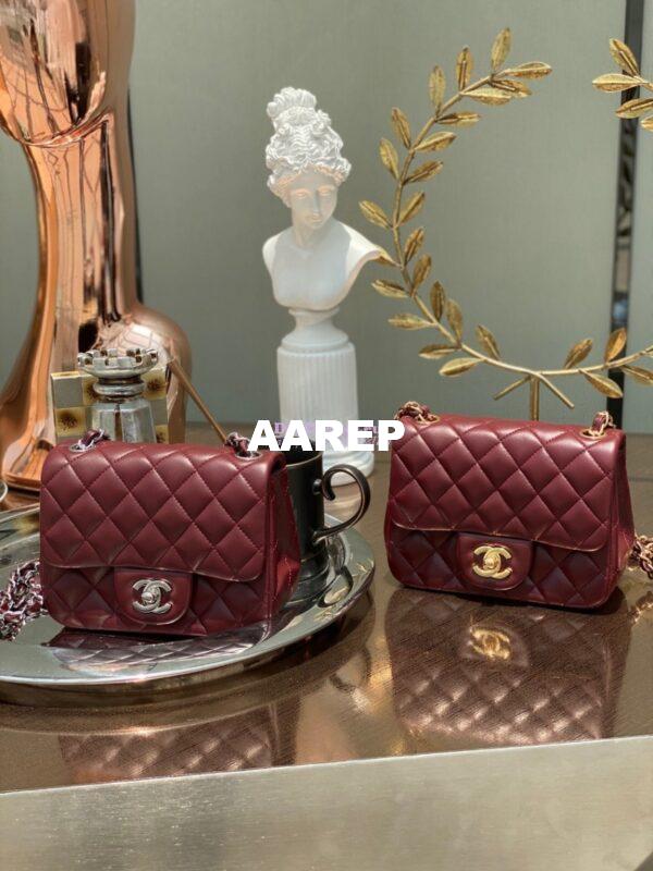 Replica Chanel Mini Classic Flap 17cm in WineRed Lambskin Bag