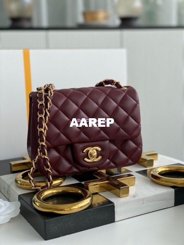 Replica Chanel Mini Classic Flap 17cm in WineRed Lambskin Bag 8