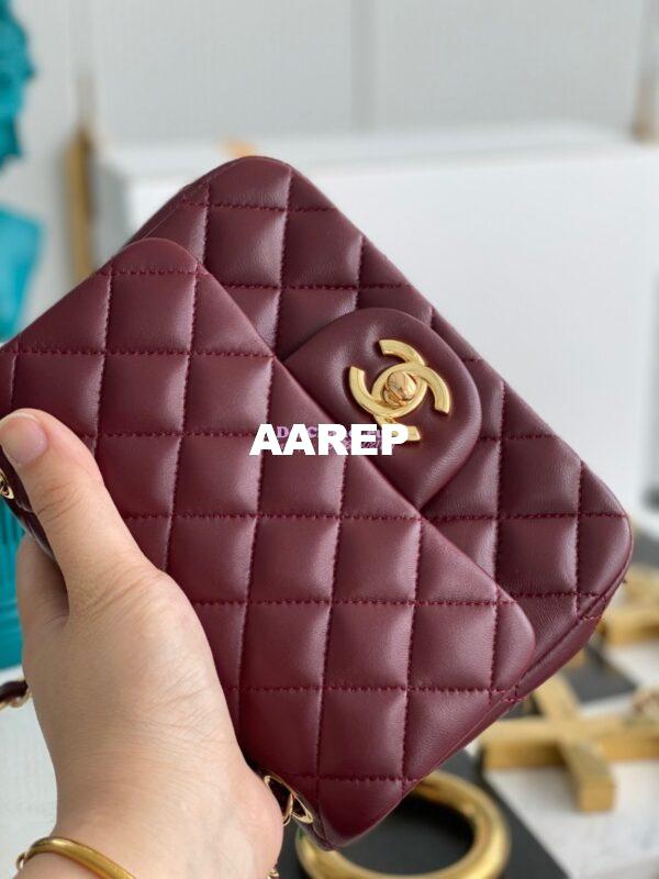 Replica Chanel Mini Classic Flap 17cm in WineRed Lambskin Bag 9