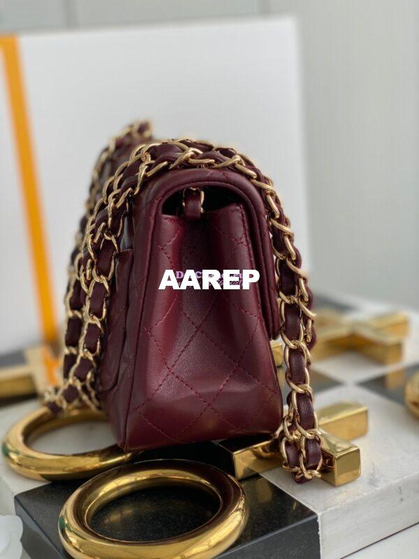 Replica Chanel Mini Classic Flap 17cm in WineRed Lambskin Bag 10
