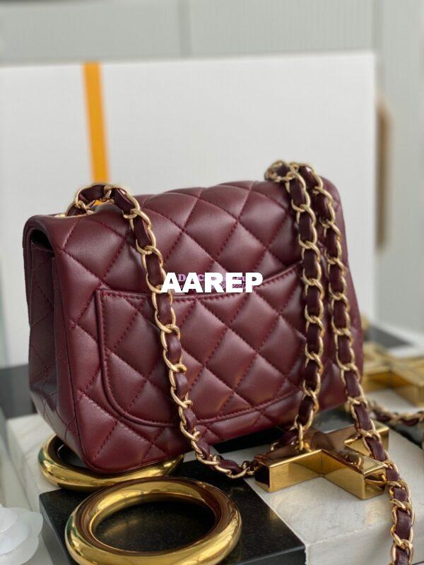 Replica Chanel Mini Classic Flap 17cm in WineRed Lambskin Bag 11