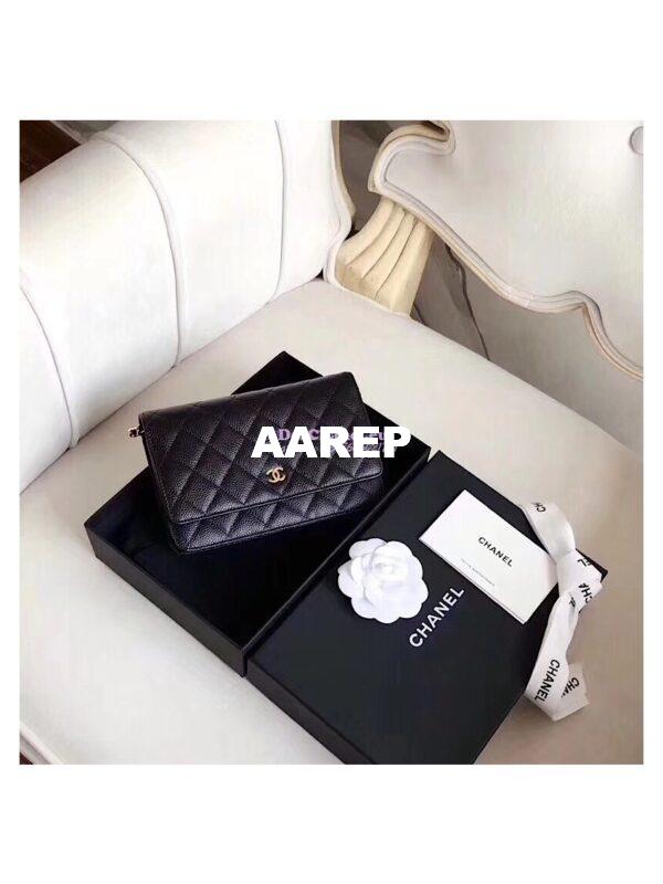 Replica Chanel Classic Caviar Wallet On Chain WOC Black Bag 3