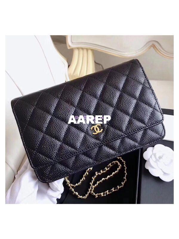 Replica Chanel Classic Caviar Wallet On Chain WOC Black Bag 4