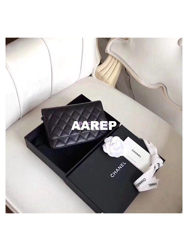 Replica Chanel Classic Caviar Wallet On Chain WOC Black Bag 5